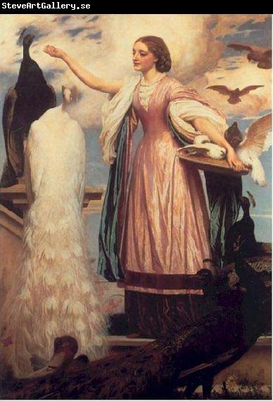 Lord Frederic Leighton A Girl Feeding Peacocks